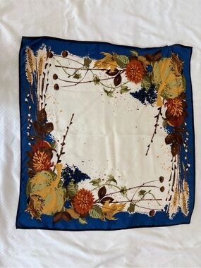 Elaine Gold for XIIX Orange Navy Yellow Floral Silk Scarf